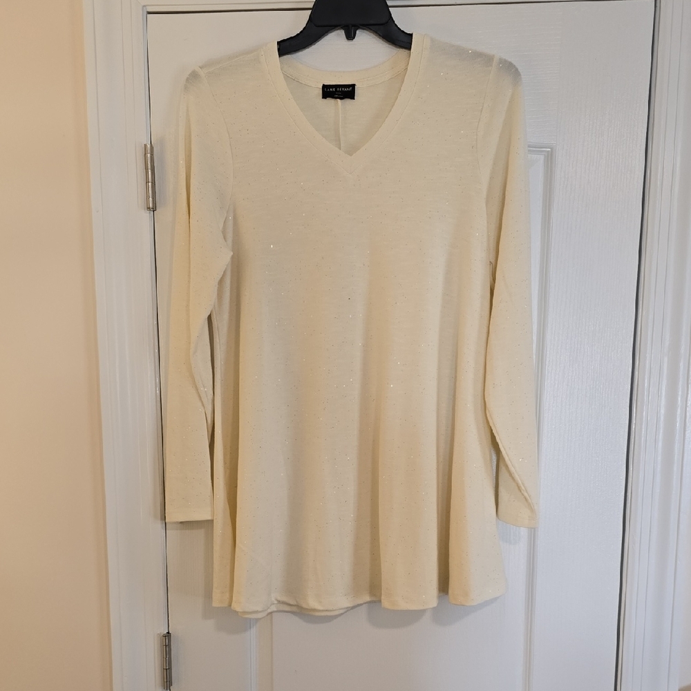 Lane Bryant Cream Long Sleeve Women's Swing Top With Subtle Sparkle